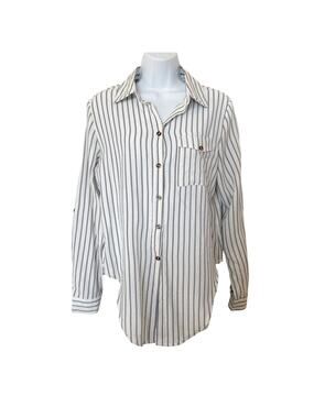 Michel Women's Striped Collared Long Sleeve Button Front Top Size Small